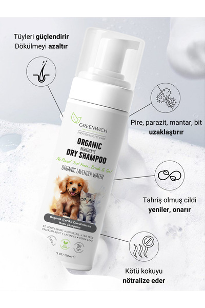 Greenwich Zero Point of Beauty Kuru Şampuan 150 ml | Çene Aknesi Tüy Dökülme Parazit Pire Mantar Karşıtı | Pati Kedii