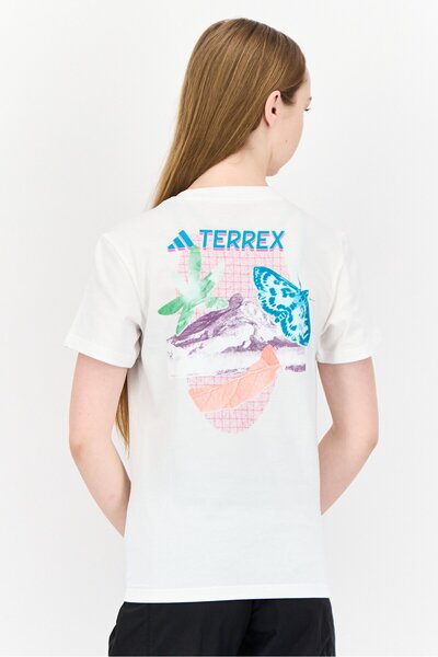 adidas قميص رياضي نسائي بأكمام قصيرة من X Terrex للأنشطة الخارجية، أبيض