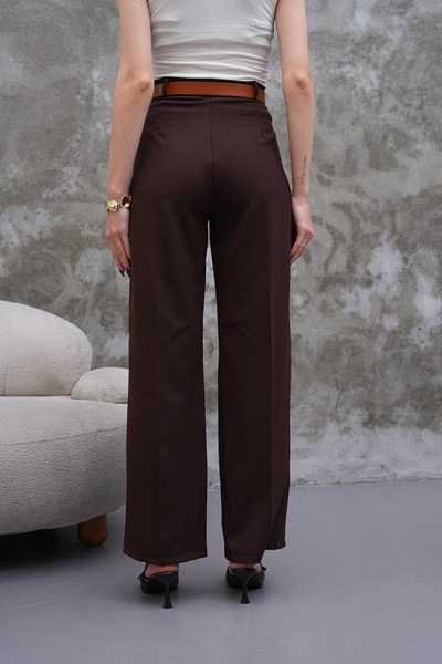 H&A İSTANBUL Γυναικεία ψηλόμεση φαρδιά ζώνη Πλισέ υφαντό υφασμάτινο παντελόνι Palazzo