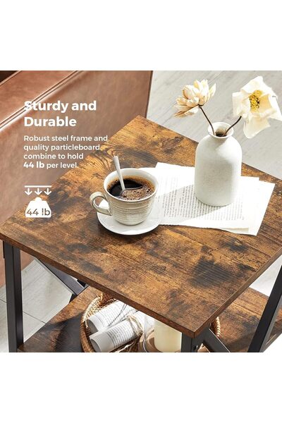 1st First Sofa Side Table with 3 Open Storage Shelves in Metal Frame and X Design