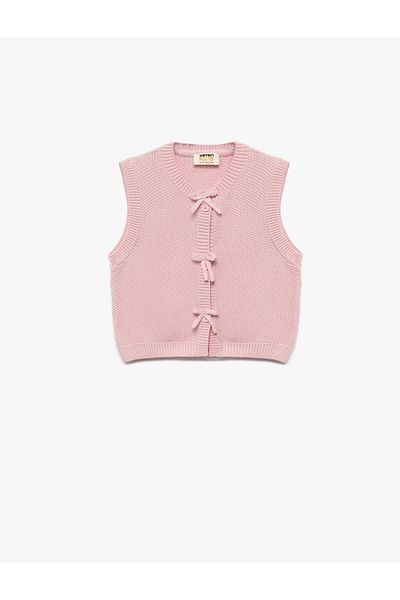Koton New Season Ribbon Detailed Button Closure V-Neck Knitwear Vest