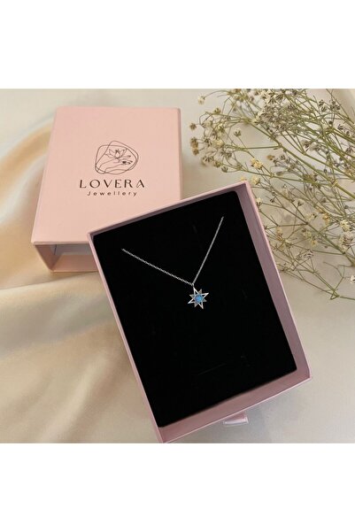 Lovera Jewellery 925 Ayar Gümüş Opal Taşlı Sirius Yıldızı Kolye | Kadın Zarif Hediyelik Takı Şık Doğum Günü Hediyesi