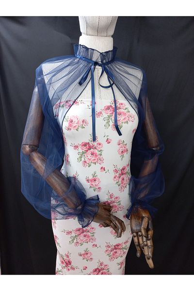 es moda shop Amy Evening Dress Tulle Shawl Neck Collar Navy Blue