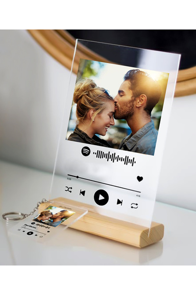 fotoremzi Kişiye Özel Fotoğraflı Spotify Plaket ve 1 Adet Anahtarlık Seti Sev...