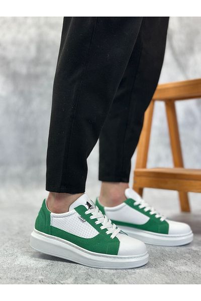 EBRUS TREND Ba0423 Boa Thick High Sole White Green Lace-Up Sports Men's Shoes