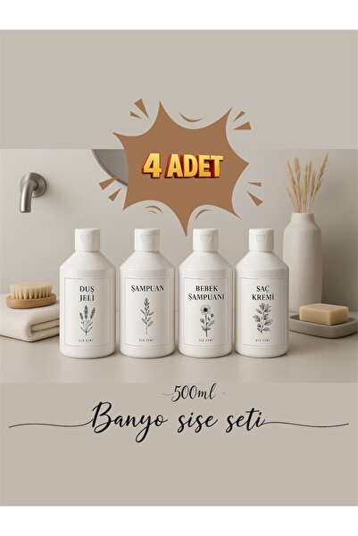 Dem Home 4 lü Plastik Beyaz Şişe - Beyaz Kapak Banyo Şişe Seti Boş Plastik Sa...