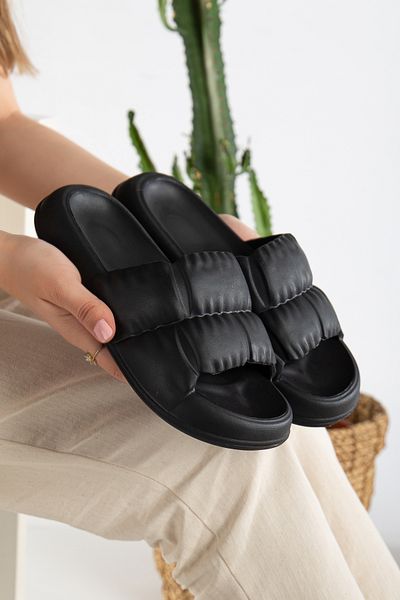 PLN SHOES Black Women's Ruffle Detailed Slippers Beach Sea Pool Slippers