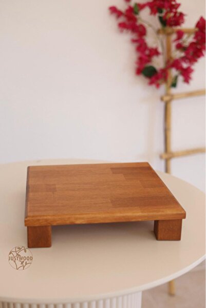 kitchen trend Justwood Tityos Küp Ayaklı 30x30 Cm Ahşap Kare Pasta Sunum Servis Tabağı