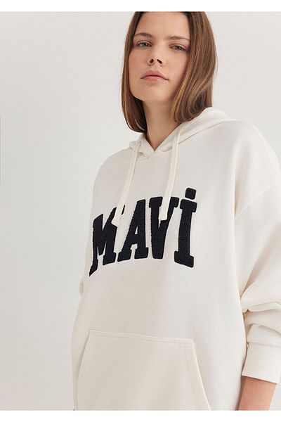 Mavi Weißes Oversize-Kapuzenpullover mit Logo-Stickerei – 1S10175-80194