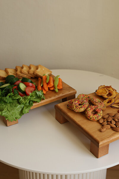 justwood 2-Piece Tityos Cube Footed 25x25 Cm And 30x30 Cm Wooden Square Cake Presentation Serving Plate