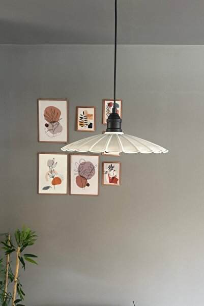 Bamyum Risso Beyaz Metal Büyük Avize Siyah Lale Başlık Tekli Rustik Cafe Mutfak Modern Sarkıt Aydınlatma