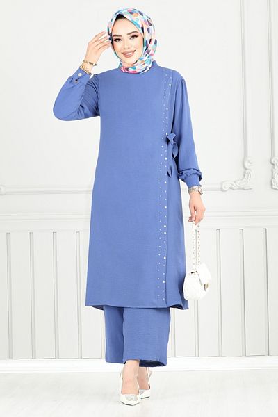 ModaMerve Side Laced Aerobin Suit 9145Pl940-M Indigo