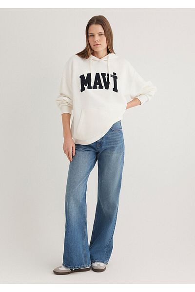 Mavi Weißes Oversize-Kapuzenpullover mit Logo-Stickerei – 1S10175-80194
