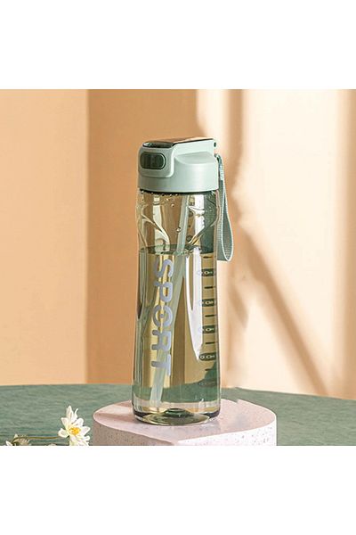 Choice 800ml Green 800ml Large Capacity Plastic Transparent Water Bottle With Straw Drinking Portable Sport
