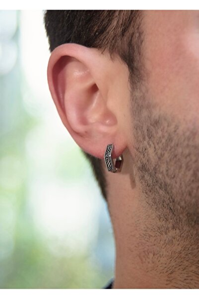 Home Sihra Accessories erkek antik altıgen küpe çelik halka küpe