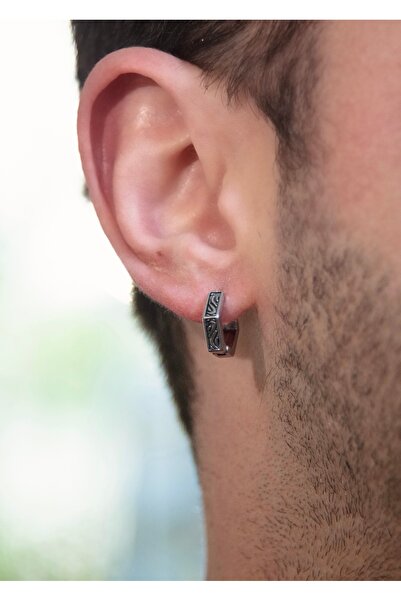 Home Sihra Accessories erkek antik altıgen küpe çelik halka küpe