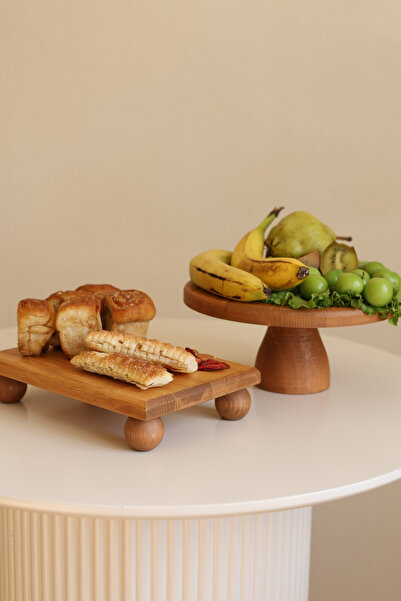 justwood 2 Pieces 25/10 Lucca and 17x25 Cm Risus Wooden Rectangular Cake Presentation Serving Plate Set