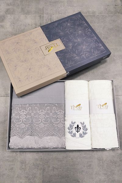 Sevim 8 Piece Tivoli Bridal Set Gray - Chenille Pique Set with Towel
