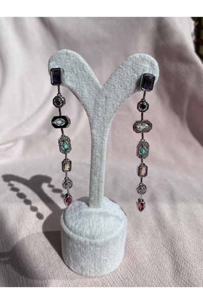 Betymery Aksesuar Kadın Renkli Taşlı Melis Göral Küpe (SİLVER)-hediye Seçeneği