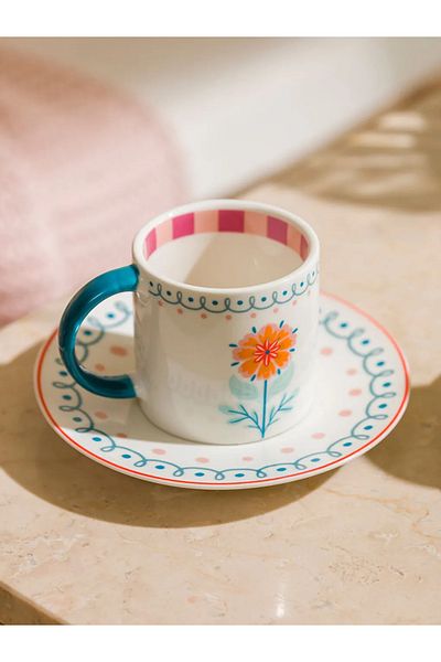 LC Waikiki Lcw Home Mixed Flower Printed 2 Personality Porcelain Coffee Cup Set 90 ml