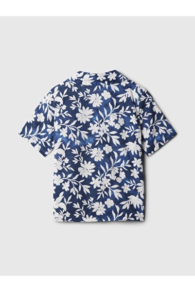 GAP Erkek Bebek Mavi Çiçek Desenli Keten Karışımlı Vacay Gömlek