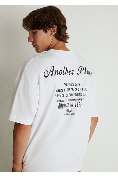 Mavi Πίσω εμπριμέ λευκό μπλουζάκι Oversize / Wide Cut 0612245 -620