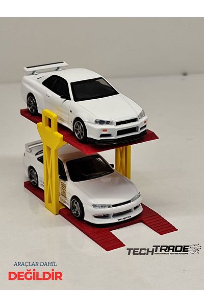 Tech Trade 1/64 Scale Diorama 2 Car Lift Yellow-Red