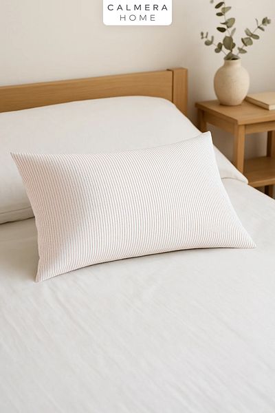 Calmera Σετ Μαξιλαροθήκη Μπεζ-Λευκή Βαμβακερή 50x70 cm Premium Organic Σετ 2