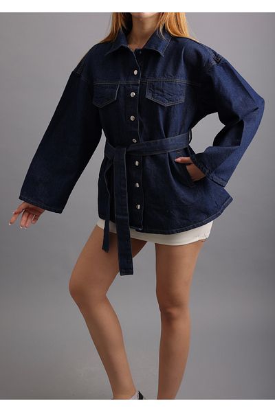 AREF JEANS Dark Navy Blue Tied Denim Oversize Jacket