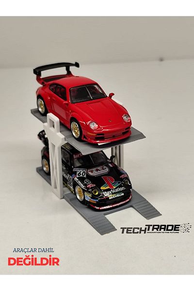 Tech Trade 1/64 Scale Diorama 2 Car Lift White-Grey