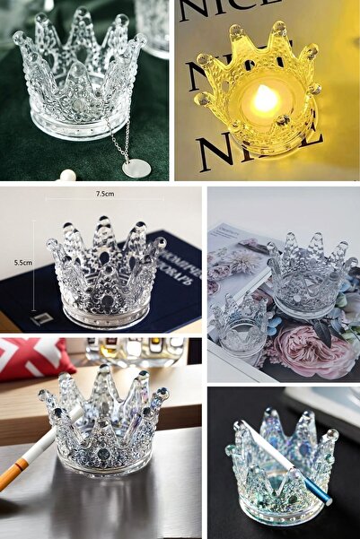 Buffer ® Kral Tacı Model Mini Mumluk,Küllük,Lokumluk Çok Amaçlı Şeffaf Cam Kase