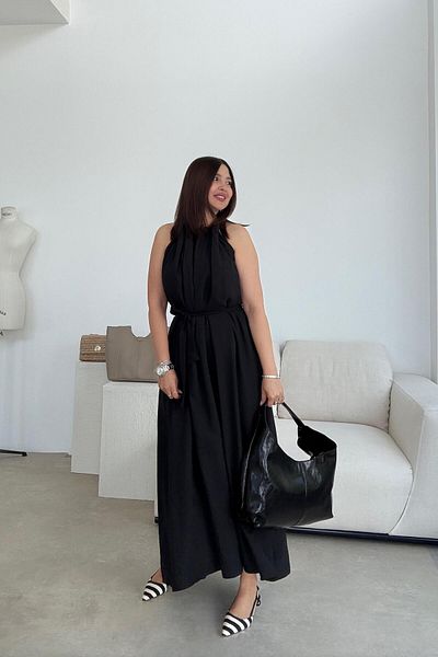 ELVAN TOLON Sleeveless Black Modal Woven Dress