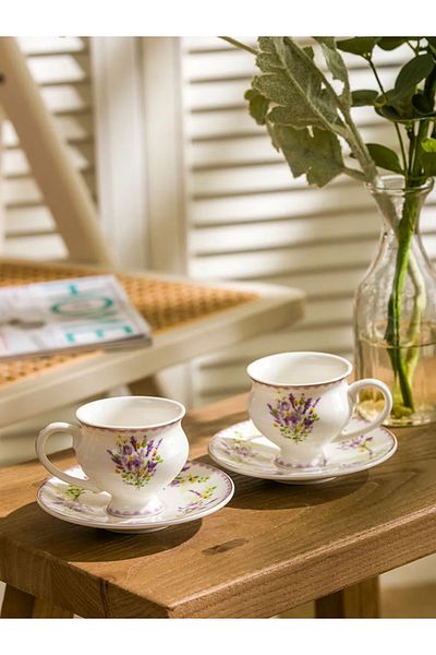 LC Waikiki Lcw Home Mixed Flower Printed 2 Personality Coffee Cup Set 90 ml