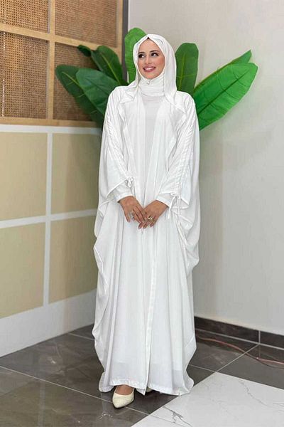 Bym Fashion Hooded Abaya and Robe Double Set 70013 Ecru