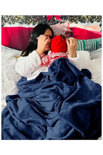 BSB HOME Premium Plush Single Blanket for Bed, Sofa, Couch, Travel, Camping |150x220 cm| Blue | SOLID FLANNEL