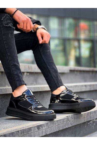 EBRUS TREND Et-Kb-X8 Black Patent Leather High Black Sole Casual Sports Shoes