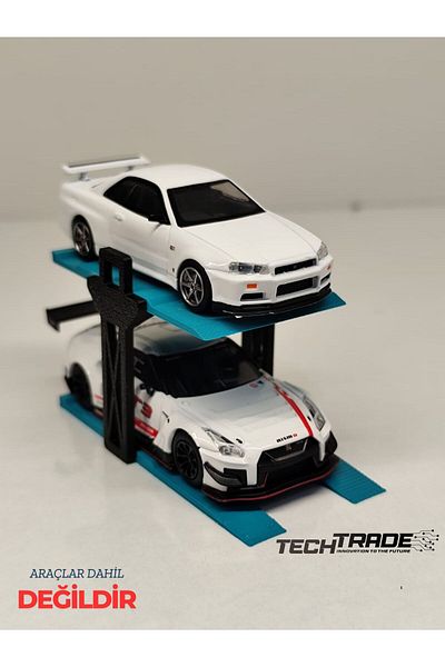 Tech Trade 1/64 Scale Diorama 2 Car Lift Black-Turquoise