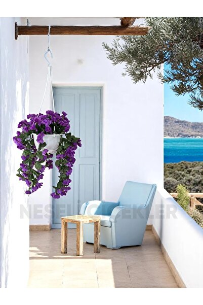 NEŞELİ ÇİÇEKLER Yapay Çiçek Askılı Saksıda Balkon Çiçeği Sarkan Mor Begonvil Dekoratif Yapay Çiçek