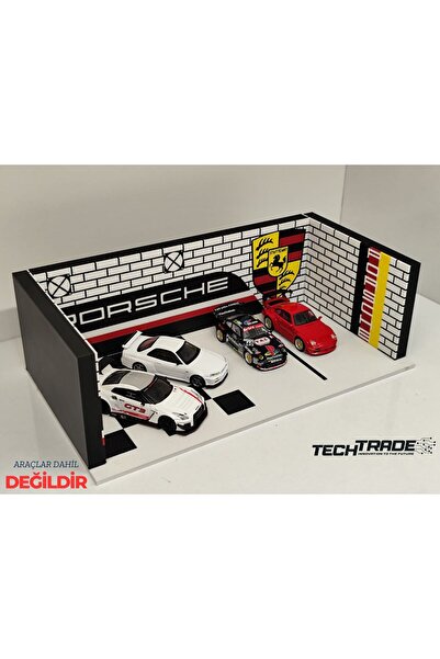 Tech Trade 1/64 Ölçek Porsche Diecast Garaj Diorama 1:64 Ölçek