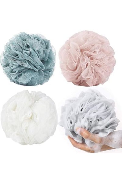 NEXIFY Large Bath Shower Sponge Pouf Loofahs 4 Packs Each Eco-friendly Bath Shower Ball Cleanse, Soothe Ski