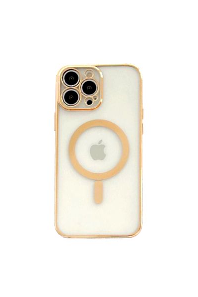 REDz Accessories Husă de lux, Magsafe, acoperire completă, pentru iPhone 13 Pro Max, încărcare wireless, transparentă, aurie