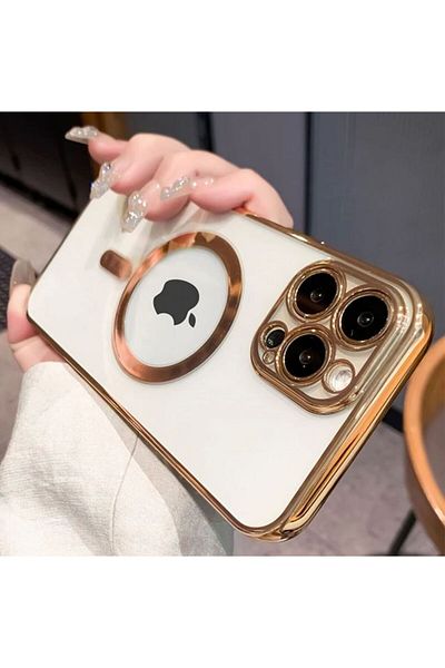 REDz Accessories Husă de lux, Magsafe, acoperire completă, pentru iPhone 12 Pro Max, încărcare wireless, transparentă, aurie