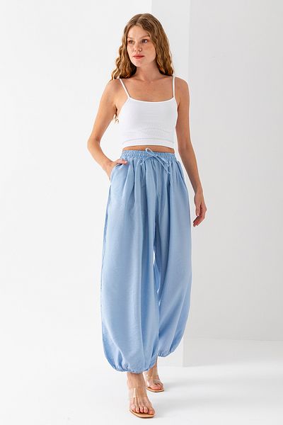 GİYSA Women's Adjustable Waist Double Pocket Shalwar Trousers Blue - 4007
