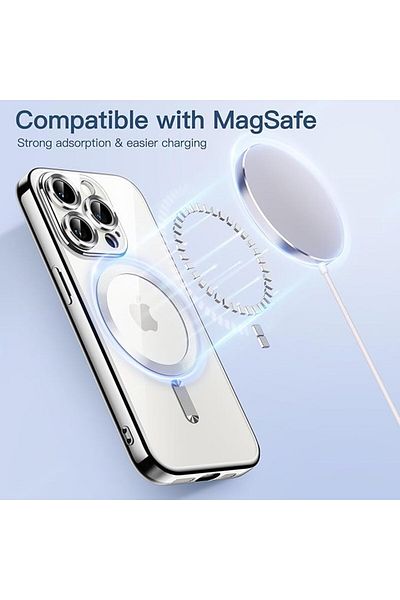 REDz Accessories Husă Luxe Armor, Magsafe, pentru iPhone 15 Pro Max, protecție cameră, silicon, transparentă, argintie