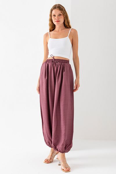 GİYSA Women's Adjustable Waist Double Pocket Shalwar Trousers Plum - 4007