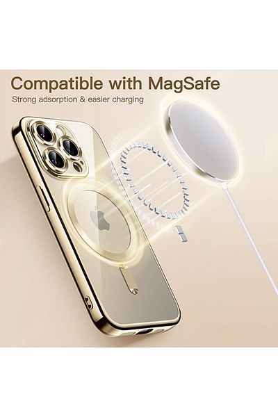 REDz Accessories Husă Luxe Armor, Magsafe, pentru iPhone 15 Pro, protecție cameră, silicon, transparentă, aurie