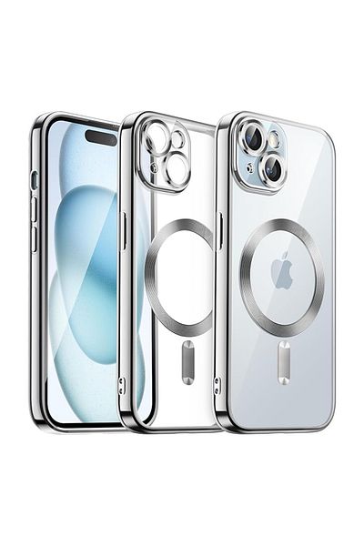 REDz Accessories Husă Luxe Armor, Magsafe, pentru iPhone 15, protecție cameră, silicon, transparentă, argintie