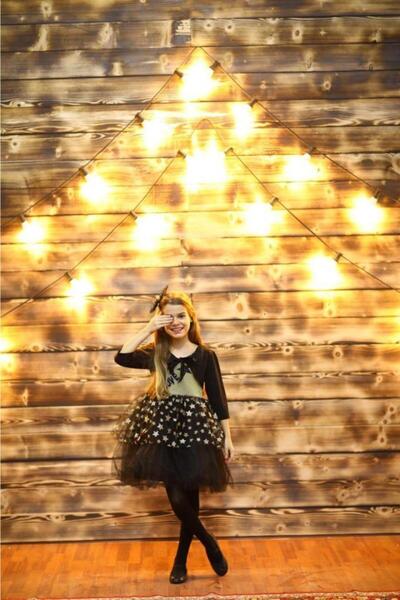 Hilal Akıncı Kids Kız Çocuk Yıldızlı Simli Love Model Abiye Elbise