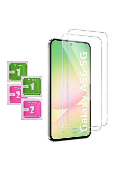 Evax (2 Glasses + 1 Case) Samsung Garaxy A56 Compatible 1 Transparent Silicone Case + 2 Glass Screen Protectors