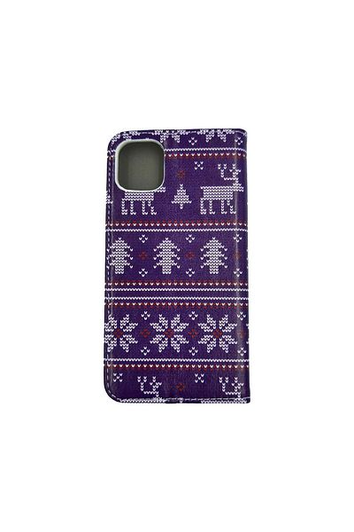 REDz Accessories Husă tip Flip Book pentru iPhone 11, model Christmas Knit, portofel cu suport, mov rezistentă la șocuri